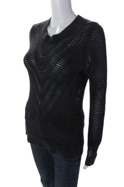 L'Agence Womens Long Sleeve Open Knit Top Black Size XS