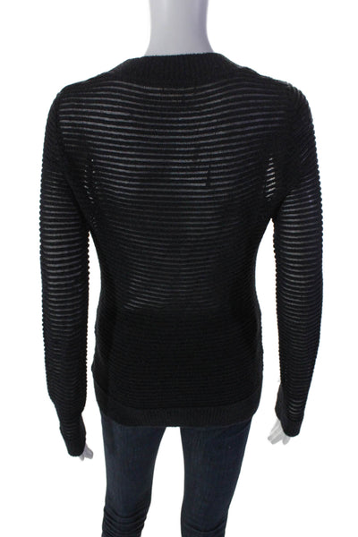 L'Agence Womens Long Sleeve Open Knit Top Black Size XS