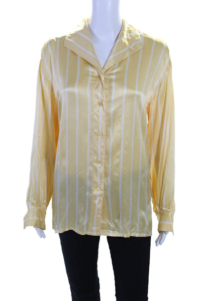 Escada Margaretha Ley Womens Silk Striped Button Down Blouse Yellow Size EUR 38