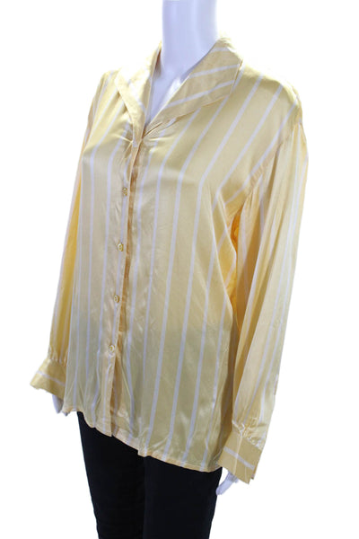 Escada Margaretha Ley Womens Silk Striped Button Down Blouse Yellow Size EUR 38