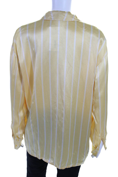 Escada Margaretha Ley Womens Silk Striped Button Down Blouse Yellow Size EUR 38