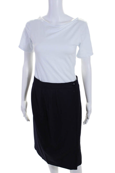 Escada Margaretha Ley Womens Knee Length Pencil Skirt Navy Blue Wool Size EUR 40