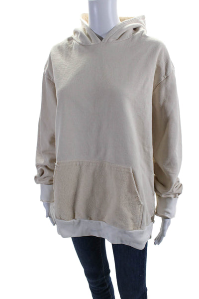 Thirteen Studios Womens Long Sleeves Pullover Hoodie Beige Cotton Size Medium