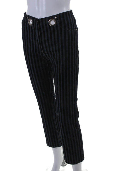 Miaou Womens Striped High Rise Slim Leg Jeans Blue Black Cotton Size 24