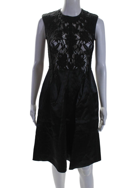 Nina Ricci Women's Round Neck Sleeveless Lace Fit Flare Mini Dress Black Size 38