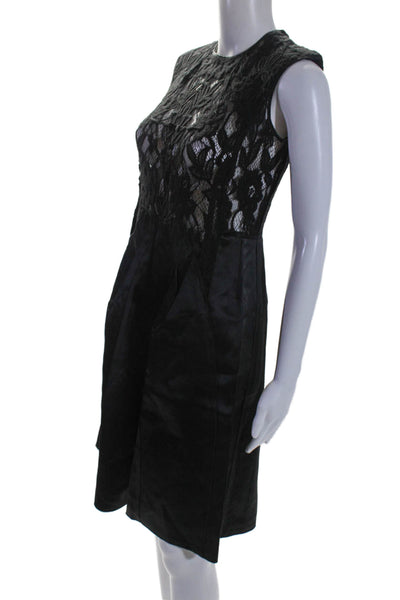 Nina Ricci Women's Round Neck Sleeveless Lace Fit Flare Mini Dress Black Size 38