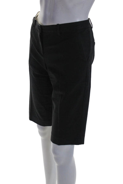 Theory Women's Hook Closure Flat Front Bermuda Shorts Black Size 8