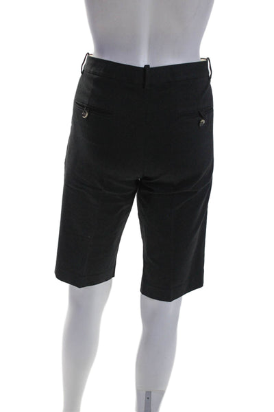 Theory Women's Hook Closure Flat Front Bermuda Shorts Black Size 8