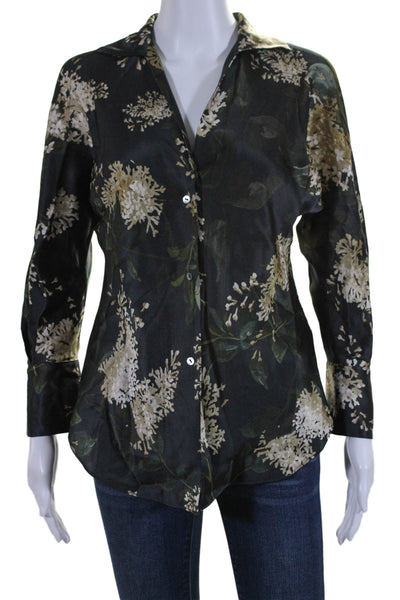 Vince Womens Long Sleeve Collared Floral Print Button Down Blouse Black Size XS