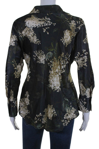 Vince Womens Long Sleeve Collared Floral Print Button Down Blouse Black Size XS