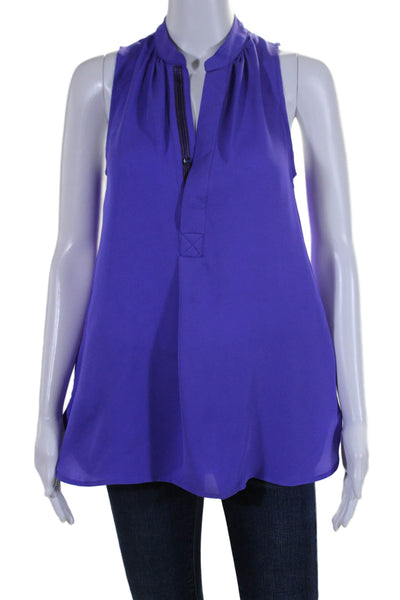 Robert Graham Womens Sleeveless V Neck Button Down Blouse Purple Size Small