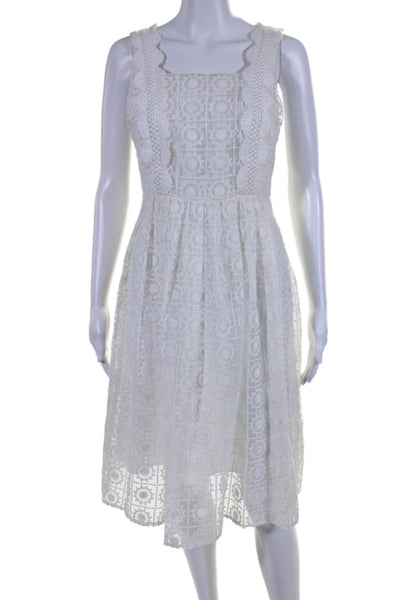 J.O.A. Womens Sleeveless Square Neck Embroidered Dress White Size Small