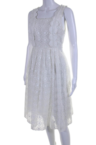 J.O.A. Womens Sleeveless Square Neck Embroidered Dress White Size Small