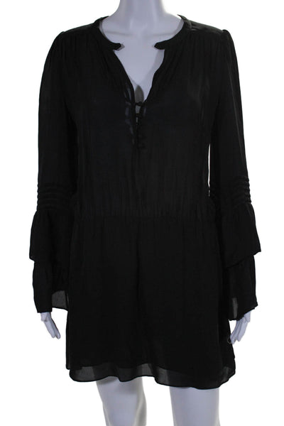 Parker Womens Long Sleeve V Neck Button Down Dress Black Size Small