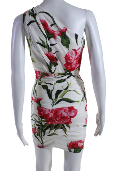 Dolce and Gabbana Womens One Shoulder Ruched Floral Dress White Size IT 36