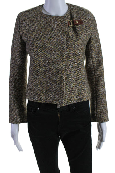 Chloe Womens Buckle Front Crew Neck Knit Light Jacket Brown Wool Size FR 34