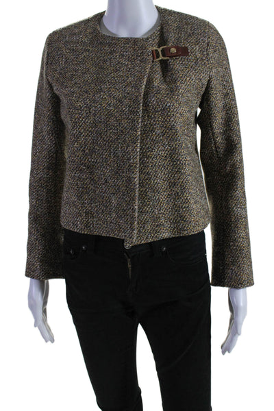 Chloe Womens Buckle Front Crew Neck Knit Light Jacket Brown Wool Size FR 34