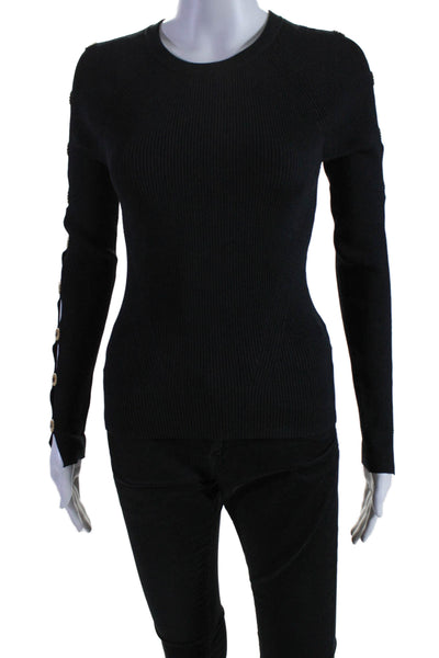 Jonathan Simkhai Womens Geometric Accent Ribbed Cut-Out Blouse Top Black Size XS