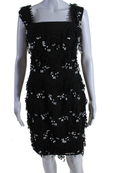 Lela Rose Womens Floral Frayed Trimmed Zipped Sleeveless Dress Black Size M