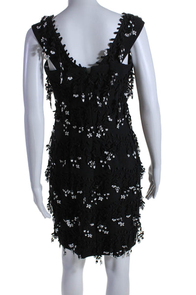 Lela Rose Womens Floral Frayed Trimmed Zipped Sleeveless Dress Black Size M