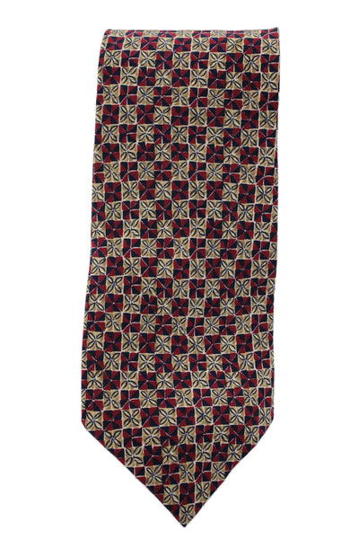 Valentino Cravatte Mens Silk Geometric Print Wide Length Necktie Beige Red