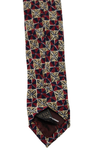 Valentino Cravatte Mens Silk Geometric Print Wide Length Necktie Beige Red