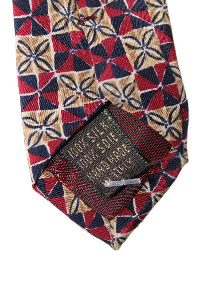 Valentino Cravatte Mens Silk Geometric Print Wide Length Necktie Beige Red