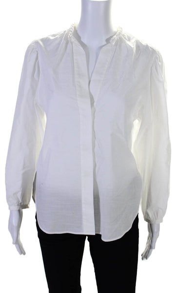 Vince Women's Round Neck Long Sleeves Cotton Button Down Blouse White Size XXS