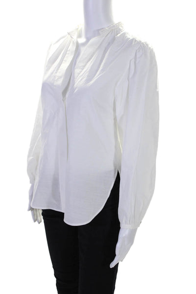 Vince Women's Round Neck Long Sleeves Cotton Button Down Blouse White Size XXS