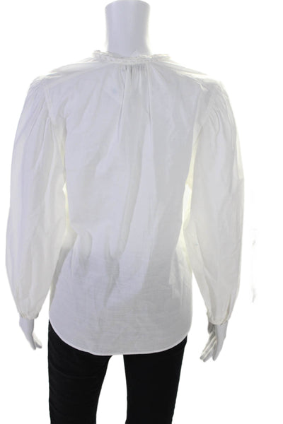 Vince Women's Round Neck Long Sleeves Cotton Button Down Blouse White Size XXS