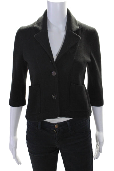 Minnie Rose Womens Cotton Collared Snap Buttoned Cardigan Blazer Black Size XS