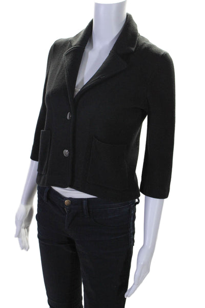 Minnie Rose Womens Cotton Collared Snap Buttoned Cardigan Blazer Black Size XS