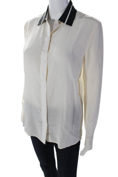 Rag & Bone Womens Striped Collared Covered Placket Buttoned Blouse Beige Size S