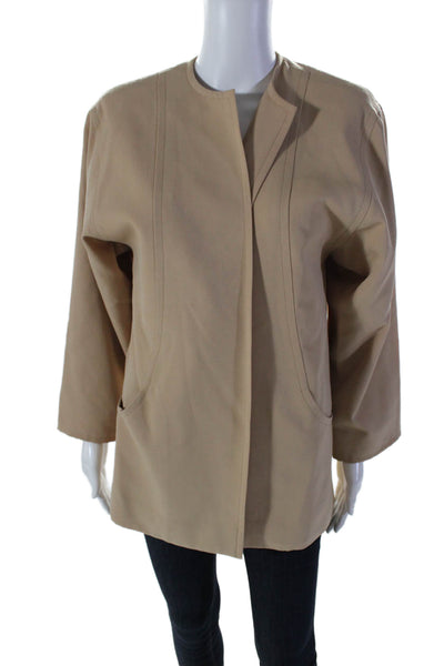 Givenchy 5 Womens Wool Round Neck Long Sleeve Open Front Jacket Beige Size 40