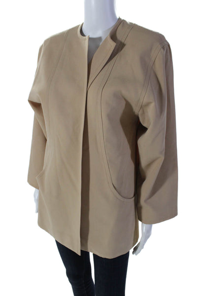 Givenchy 5 Womens Wool Round Neck Long Sleeve Open Front Jacket Beige Size 40