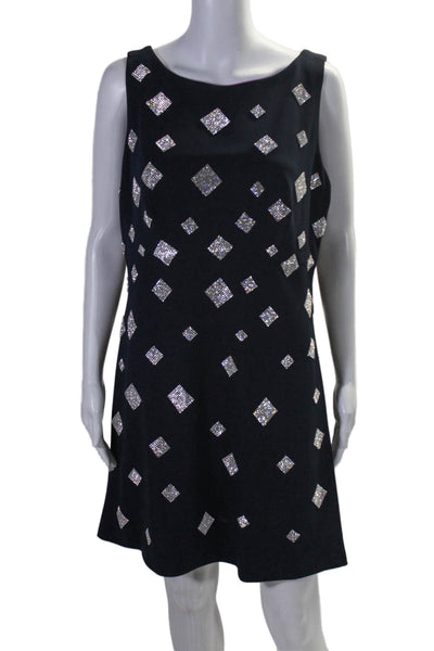 CD Greene Womens Jeweled Diamond Print Sleeveless A Line Dress Black Size 4