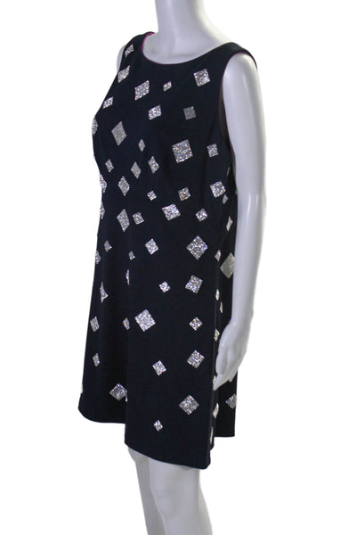 CD Greene Womens Jeweled Diamond Print Sleeveless A Line Dress Black Size 4