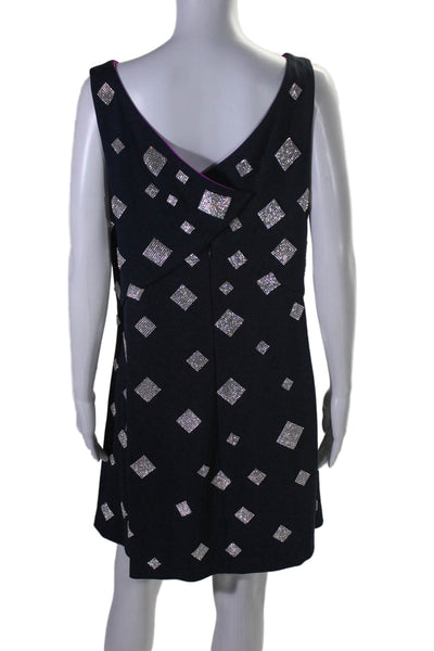 CD Greene Womens Jeweled Diamond Print Sleeveless A Line Dress Black Size 4