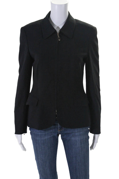 Escada Women's Collared Long  Sleeves Line Full Zip Jacket Black Size 36