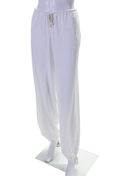 Skin Organic Womens Drawstring Waist High Rise Pants White Organic Cotton Size 3