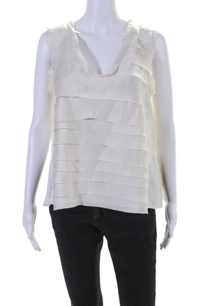 Lanvin Womens Sleeveless Scoop Neck Tiered Tank Top Off White Size EUR 44