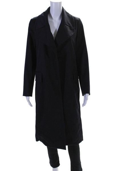 Victor Alfaro Womens Collared Long Sleeve Button Up Longline Coat Navy Size S