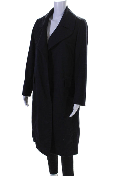 Victor Alfaro Womens Collared Long Sleeve Button Up Longline Coat Navy Size S