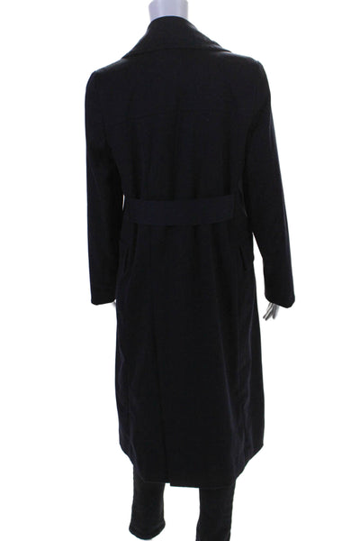 Victor Alfaro Womens Collared Long Sleeve Button Up Longline Coat Navy Size S