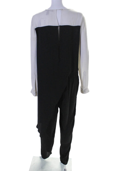 BCBGMAXAZRIA Womens Two Pocket Two-Toned Long Sleeve Jumpsuit Black Size 6