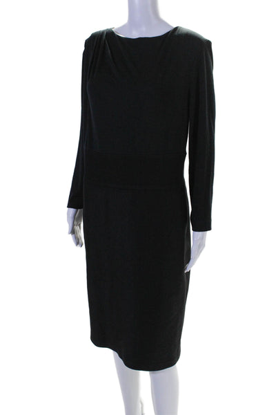 Escada Womens Boat Neck Long Sleeve Zip Up Knee Length Dress Black Size 44