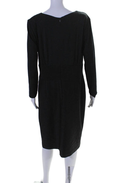 Escada Womens Boat Neck Long Sleeve Zip Up Knee Length Dress Black Size 44