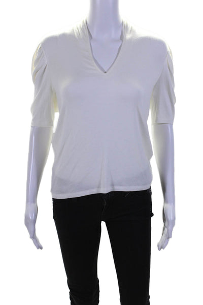 Ba&Sh Womens Short Puffy Sleeves V Neck Pullover Blouse Winter White Size 0