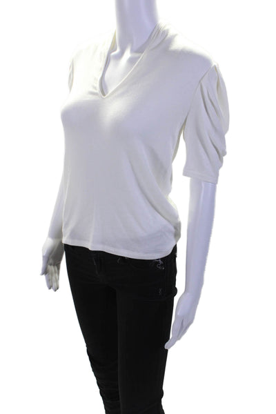 Ba&Sh Womens Short Puffy Sleeves V Neck Pullover Blouse Winter White Size 0