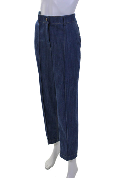 Akris Punto Womens Zipper Fly High Rise Pleated Denim Pants Blue Size 10